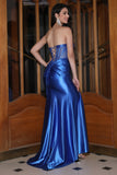 Sparkly Royal Blue Strapless Corset Long Ball Prom Dress with Accessory