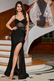 Black Corset Spaghetti Straps Long Ball Prom Dress with Accessory