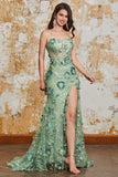Mermaid Spaghetti Straps Appliques Corset Ball Prom Dress with Accessory