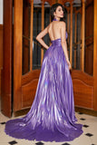 Sparkly Halter Pleated Purple Ball Prom Dress with Accessory