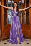 Sparkly Halter Pleated Purple Ball Prom Dress with Accessory