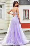 Lilac A Line Appliques Long Ball Prom Dress with Accessory