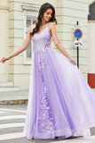 Lilac A Line Appliques Long Ball Prom Dress with Accessory