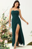 Dark Green Spaghetti Straps Wedding Guest Dress with Slit