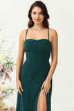 Dark Green Spaghetti Straps Wedding Guest Dress with Slit