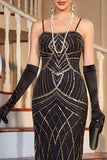 Black Mermaid Sequin Fringed Midi 1920s Dress