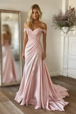 Pink Off the Shoulder Mermaid Appliqued Prom Dress