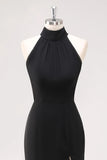 Black Halter Neck Ruffles Mermaid Long Formal Dress