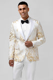 Champagne Peak Lapel 2 Piece Sequins Jacquard Men's Prom Suits