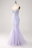 Lilac Mermaid Sweetheart Strapless Beaded Long Ball Dress