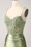 Mermaid Sage Spaghetti Straps Lace-up Back Ball Dress with Slit