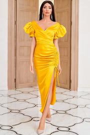 Sheath V Neck Yellow Party Dress with Shirring