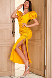 Sheath V Neck Yellow Party Dress with Shirring