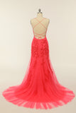 Mermaid Spaghetti Straps Light Pink Long Ball Dress with Appliques