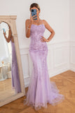 Light Purple Mermaid Long Ball Dress with Appliques