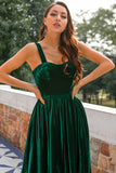 Dark Green Ankle-Length Velvet Party Dress
