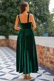 Dark Green Ankle-Length Velvet Party Dress