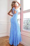 Royal Blue Glitter Ball Dress with Slit