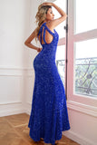 Royal Blue Glitter Ball Dress with Slit