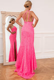 Pink Mermaid One Shoulder Sequin Ball Dresses