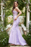 Purple Mermaid Sweetheart Neck Long Ball Dress With Appliques