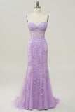 Purple Sweetheart Neck Mermaid Ball Dress With Appliques