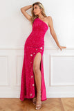 Fuchsia Stars Sequins Ball Dress