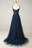 Navy Blue Sweetheart Empire Long Ball Dress with Appliques