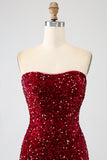 Red Strapless Sequins Long Mermaid Ball Dress With Slit