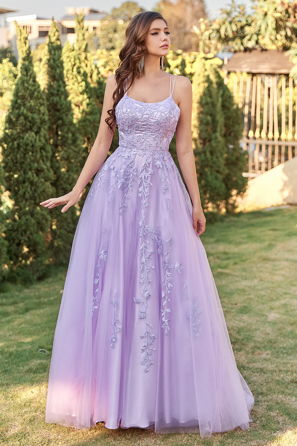 Purple Tulle Ball Dress with Appliques