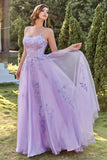 Purple Tulle Ball Dress with Appliques