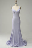 Mermaid Spaghetti Straps Lilac Long Ball Dress with Backless