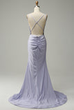 Mermaid Spaghetti Straps Lilac Long Ball Dress with Backless