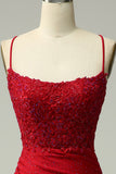 Dark Red Mermaid Halter Beaded Ball Dress with Appliques