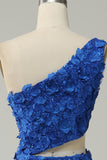 Mermaid One Shoulder Royal Blue Sequins Cut Out Ball Dress with Split Front