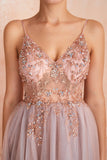 V-neck Grey Pink Tulle Ball Dress