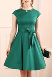Army Green Solid Sleeveless 1950s Swing Dress