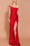Red Sequin Memaid Long Ball Dress
