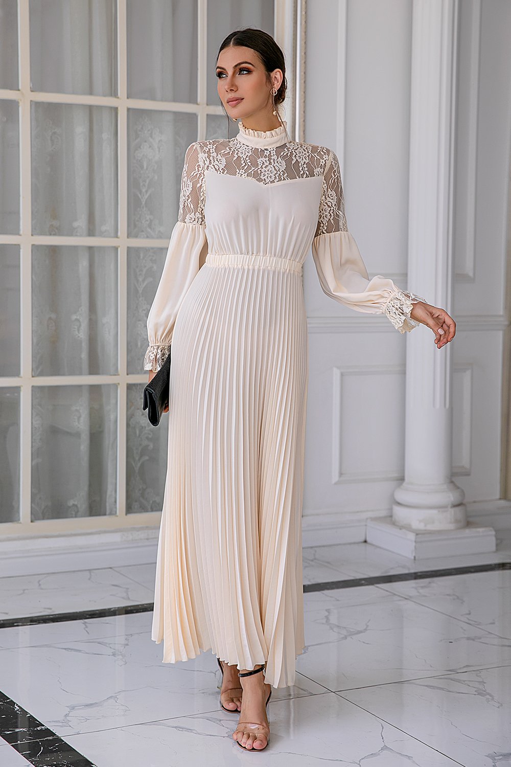 Apricot Long Sleeves Lace Mother Dress