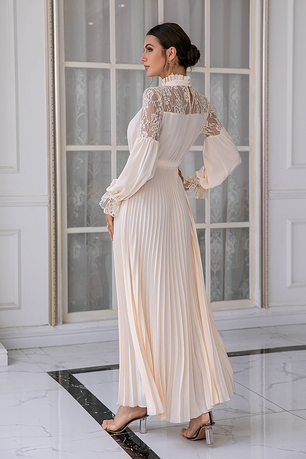 Apricot Long Sleeves Lace Mother Dress