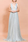 A Line Silver Sequins Long Ball Dress