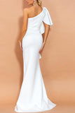 White Asymmetrical One-Shoulder Split Ball Dress