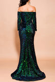 Green Mermaid Sequin Long Ball Dress with Sleeves