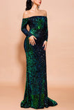 Green Mermaid Sequin Long Ball Dress with Sleeves