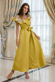 Yellow Long Prom Dress with Embroidery