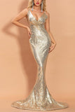 Gold V-Neck Mermaid Ball Dress
