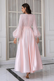 Pink Long Sleeves Wedding Party Dress