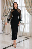 Black Sheath Long Sleeves Formal Dress