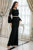 Mermaid Black Long Prom Dress with Lace