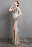 Gold Mermaid Sequin V-Neck Ball Dress